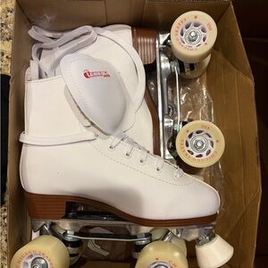Chic White Roller Skates with Tan Accents